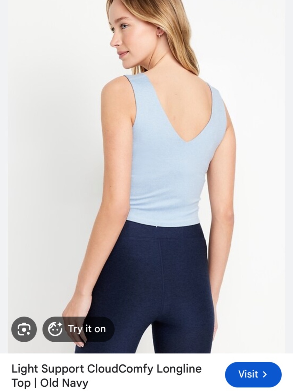 Old Navy Cloudcomfy Light Blue V‑Back Longline Tank Top